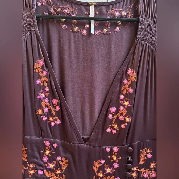 Free People Vintage Stardust Satin Plum Mini Dress with Embroidered Details - Picture 6 of 11